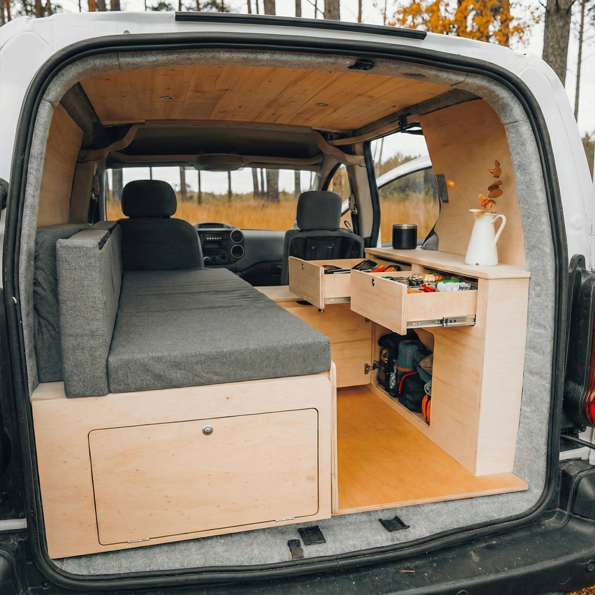 Detalle cajones y herrajes módulo Tiny Van